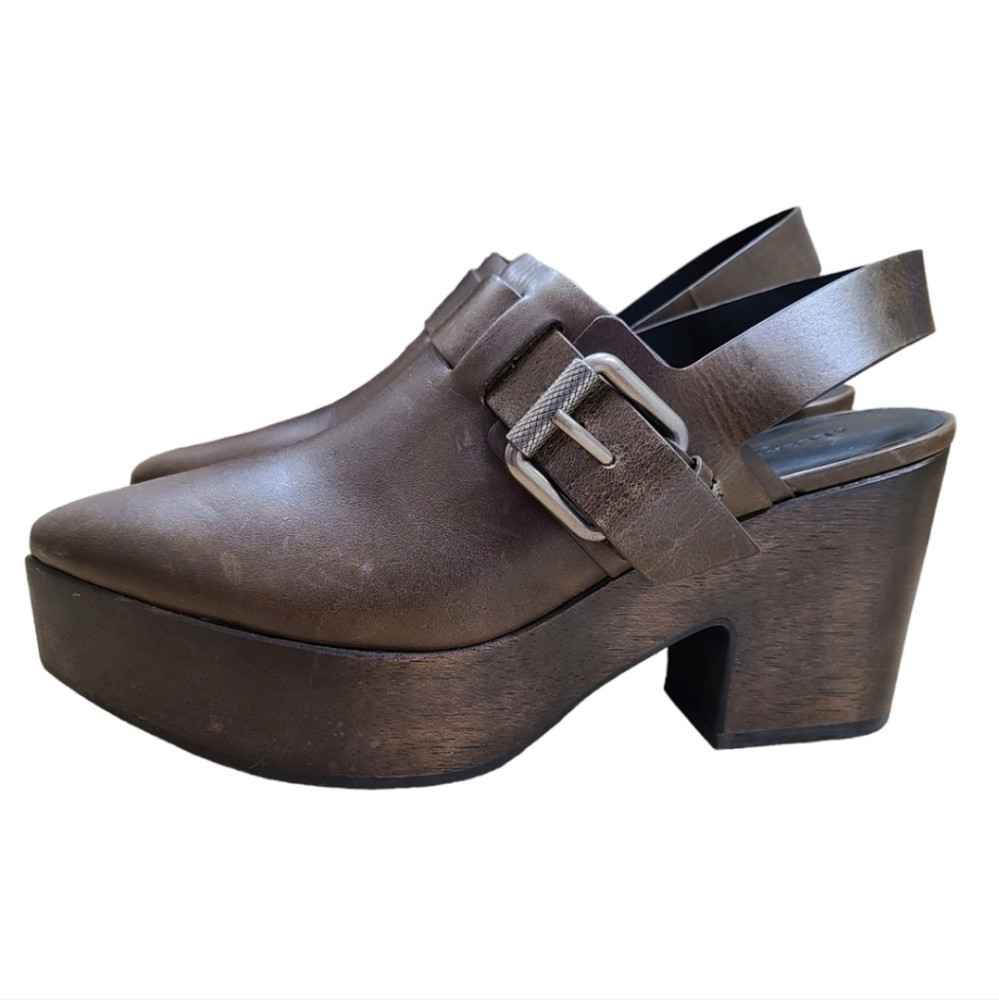 All Saints Gothenburg Brown Heeled Wood Clog Shoes 39 Size 8 US